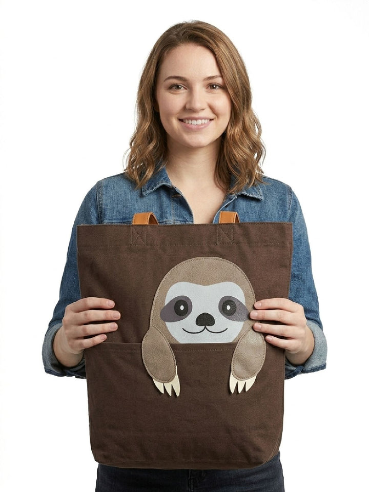 Brown Canvas Sloth Tote Bag