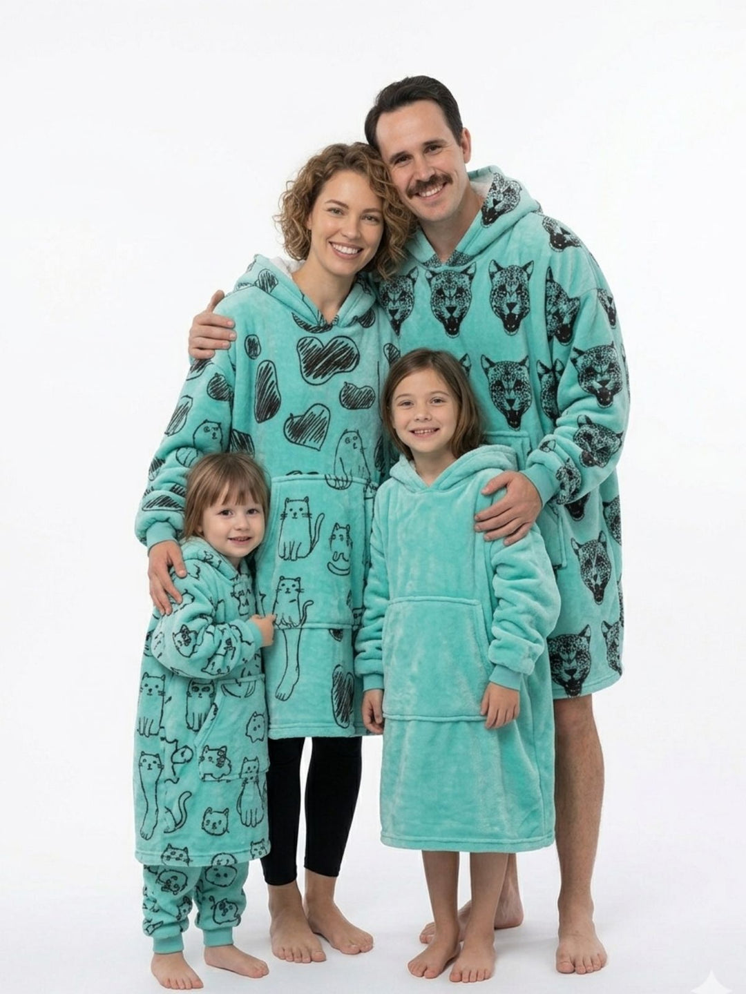 Family Pattern Hooded Blanket