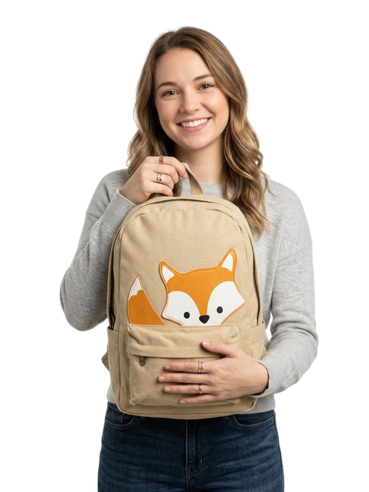 Canvas Backpack with Fox Applique