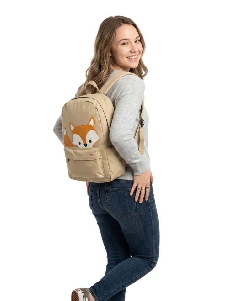 Canvas Backpack with Fox Applique