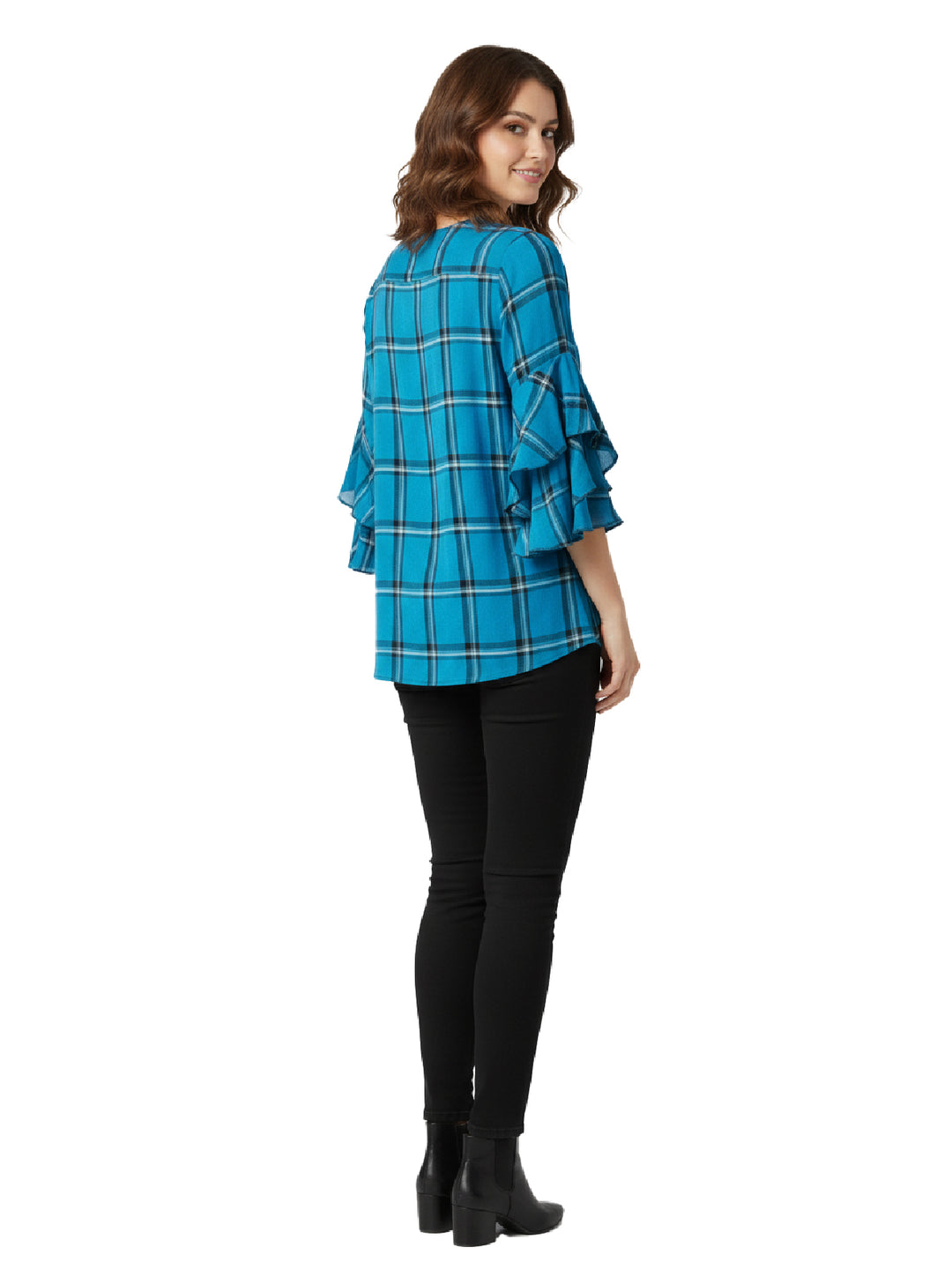 Crown & Ivy Plaid Ruffle Sleeve Blouse