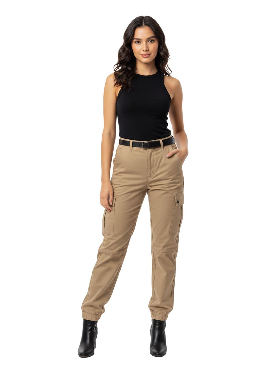 Beige Cotton Cargo Pants