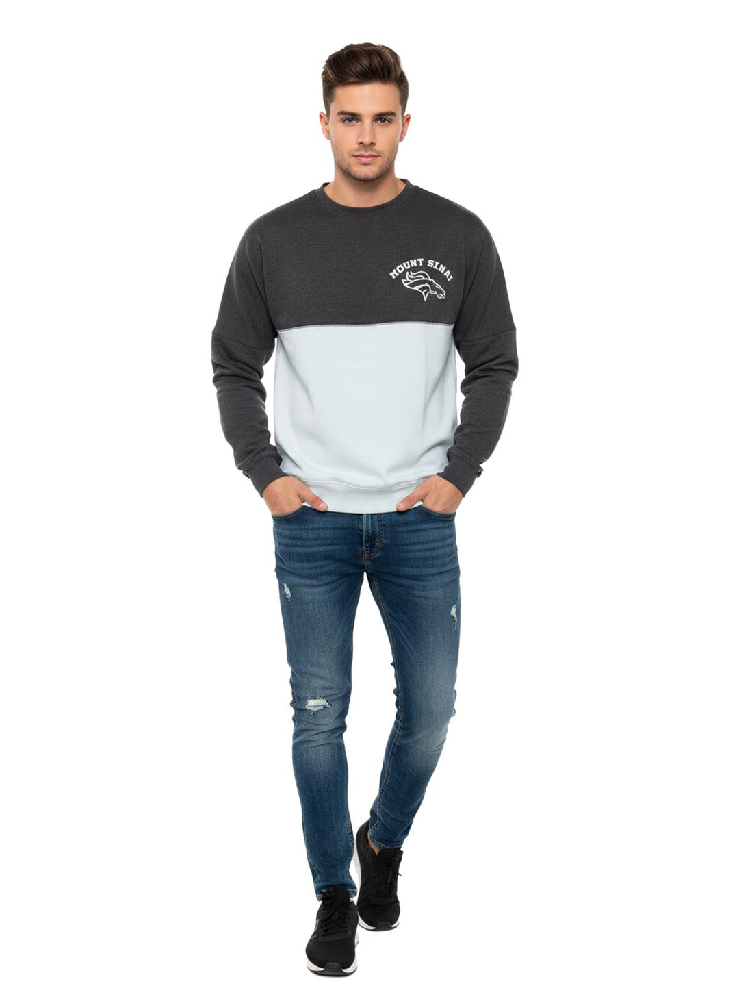 Basix Of America Mount Sinai Softball Two Tone Fleece Crewneck Pullover Sweatshirt Unisex Style : CNR-5000-02
