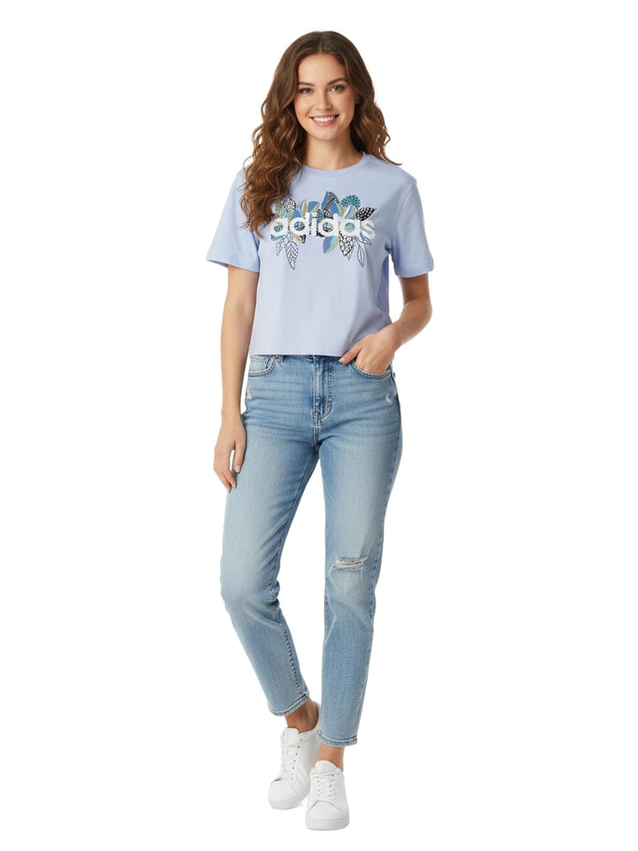 Adidas X Farm Rio Print Boyfriend Cropped Cotton Logo Tee Womens Style : Gs4165