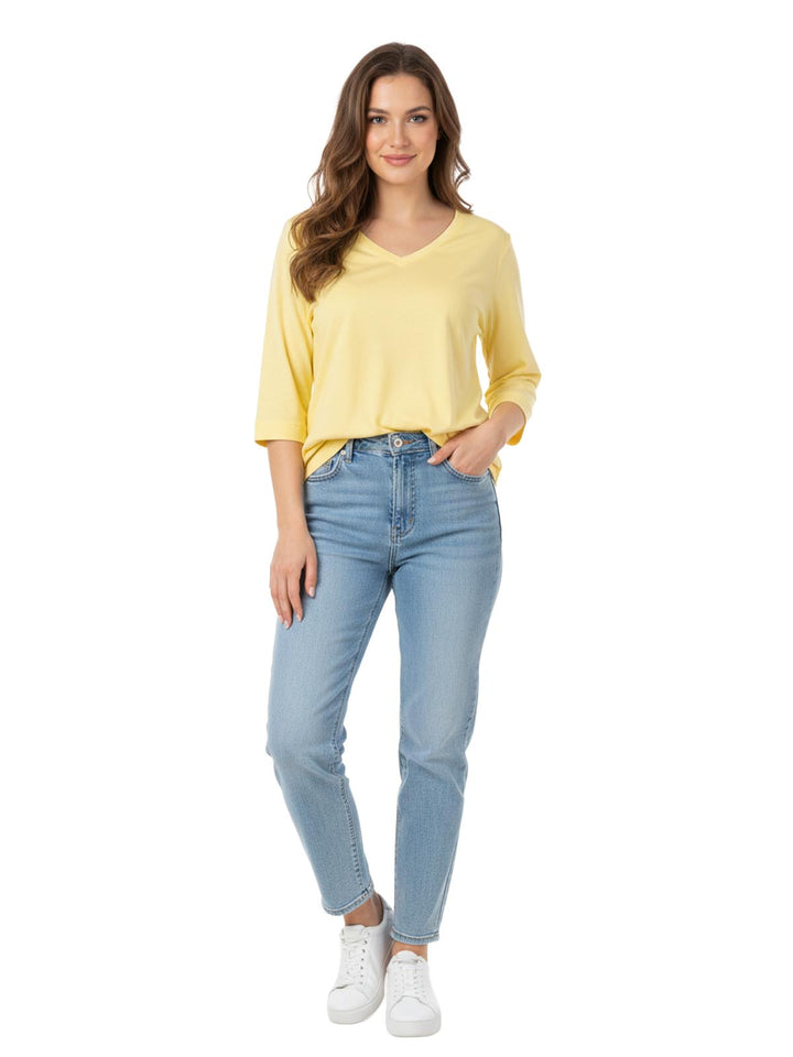 JJILL Women's Yellow V-Neck 3/4 Sleeve Shirt