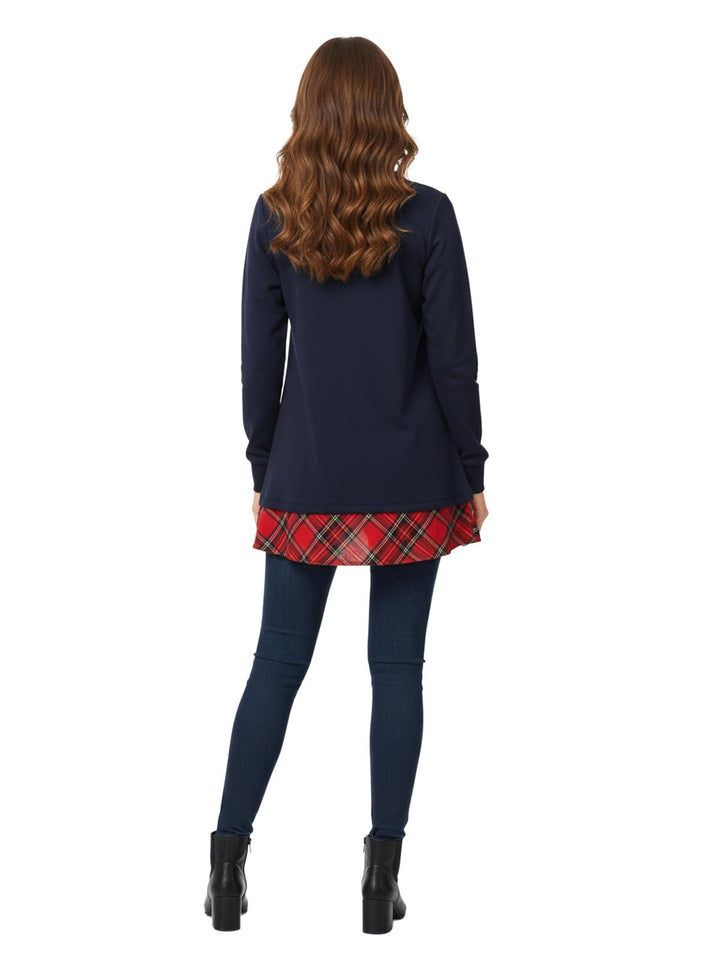 Alfred Dunner Women's Navy Blue Plaid Layered-Look Sweater