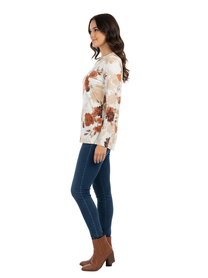 Alfred Dunner Women's Floral Print Long Sleeve Top