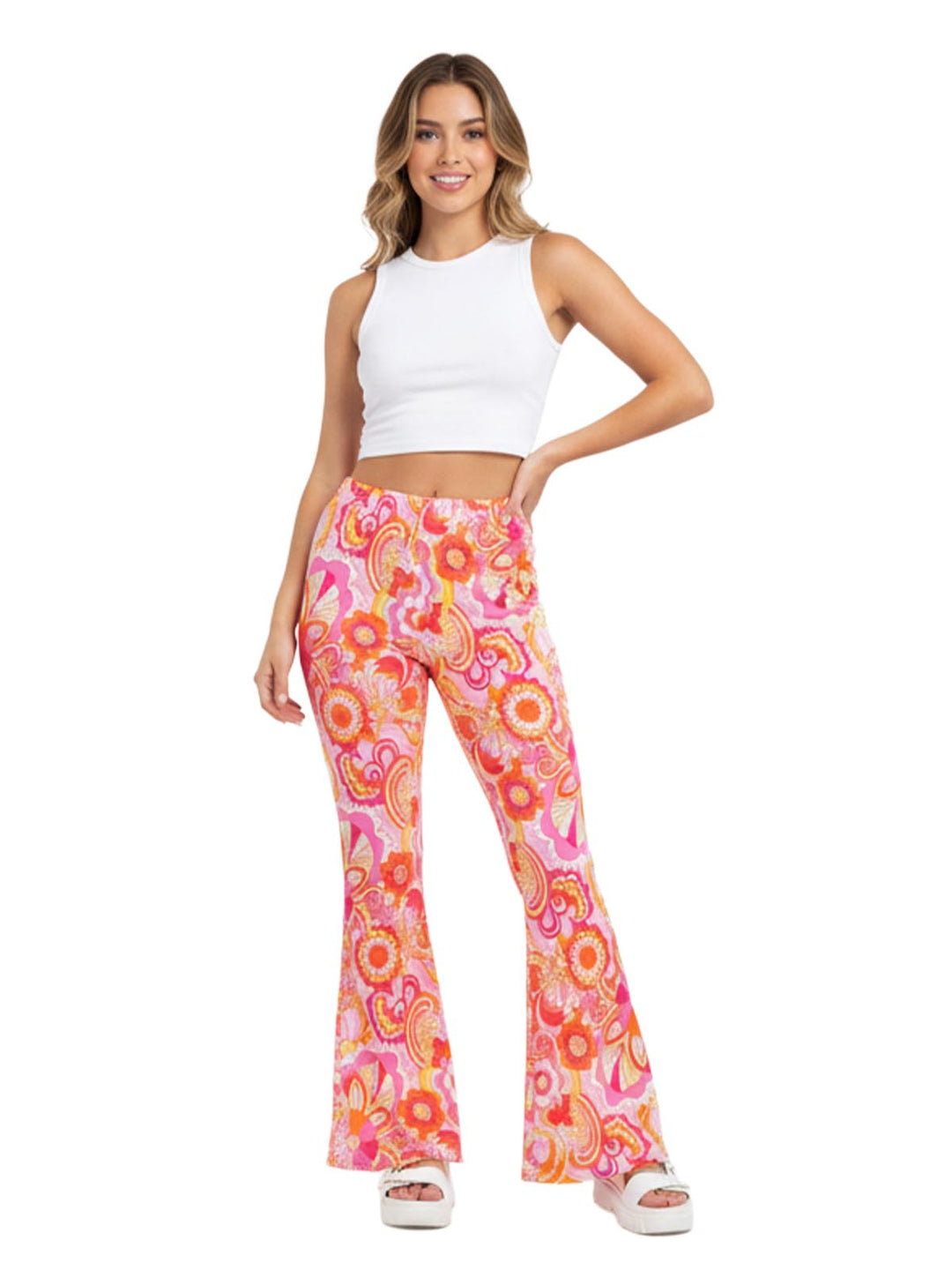 Pink Floral Bell Bottom Pants