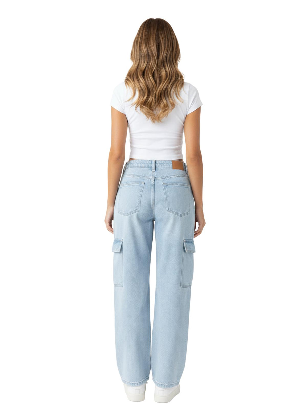 maurices Women's Light Blue High Rise Cargo Wide Leg Jeans