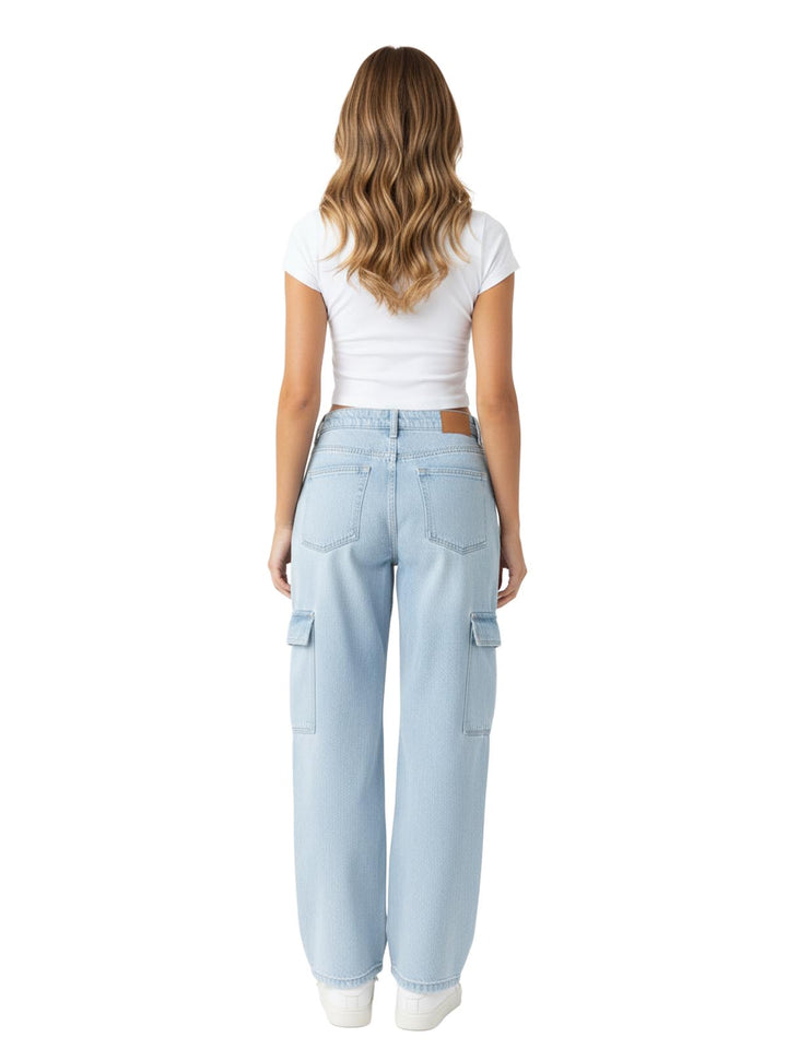 maurices Women's Light Blue High Rise Cargo Wide Leg Jeans