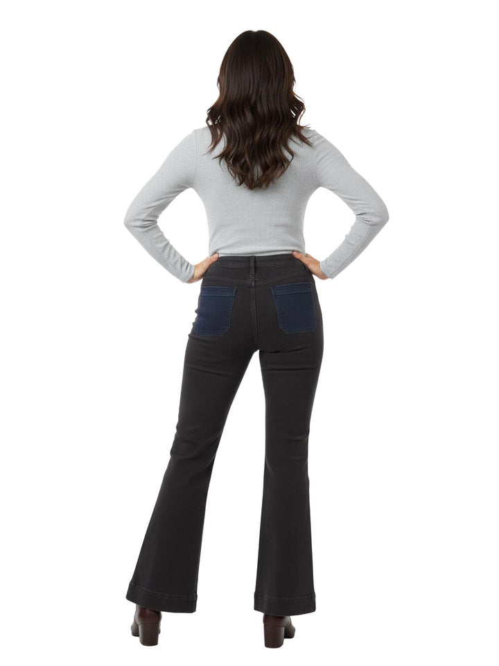 ALYSI Design Toscano Women's Black Cotton Flared Jeans