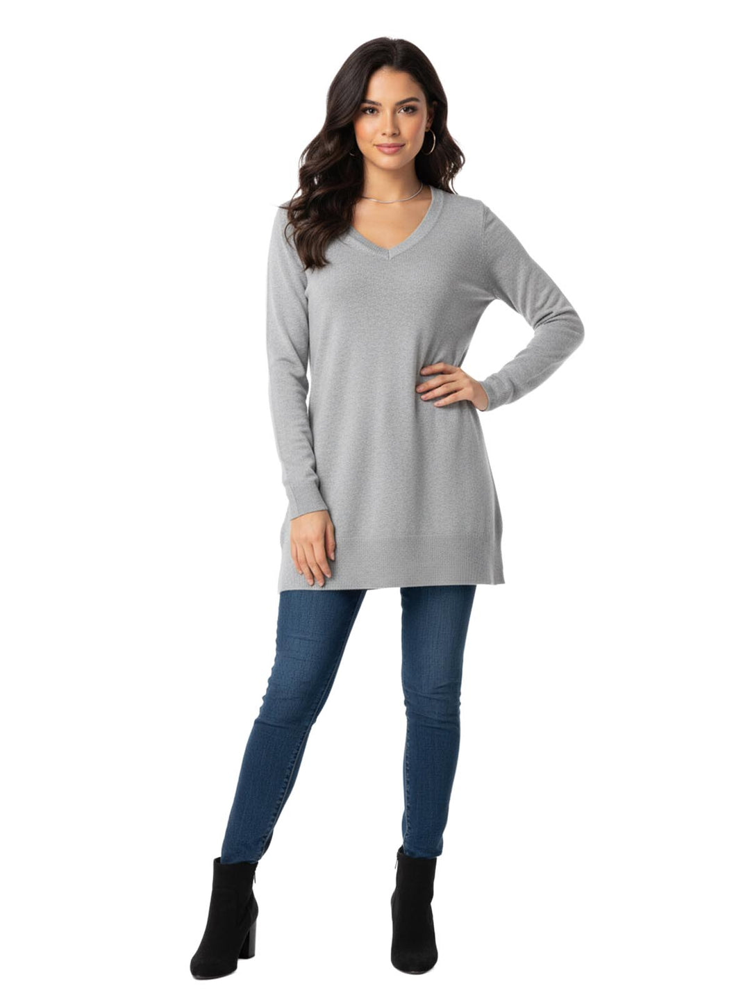 DKNY Jeans Women's Gray V-Neck Long Sleeve Sweater