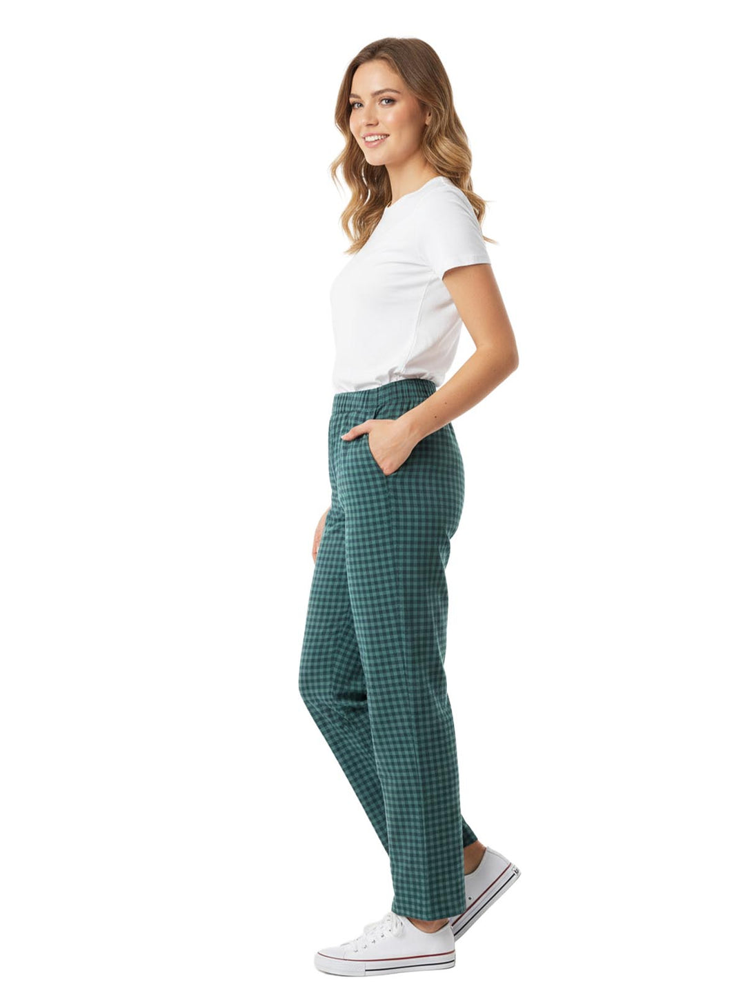 Women's Green Gingham High-Waisted Pants