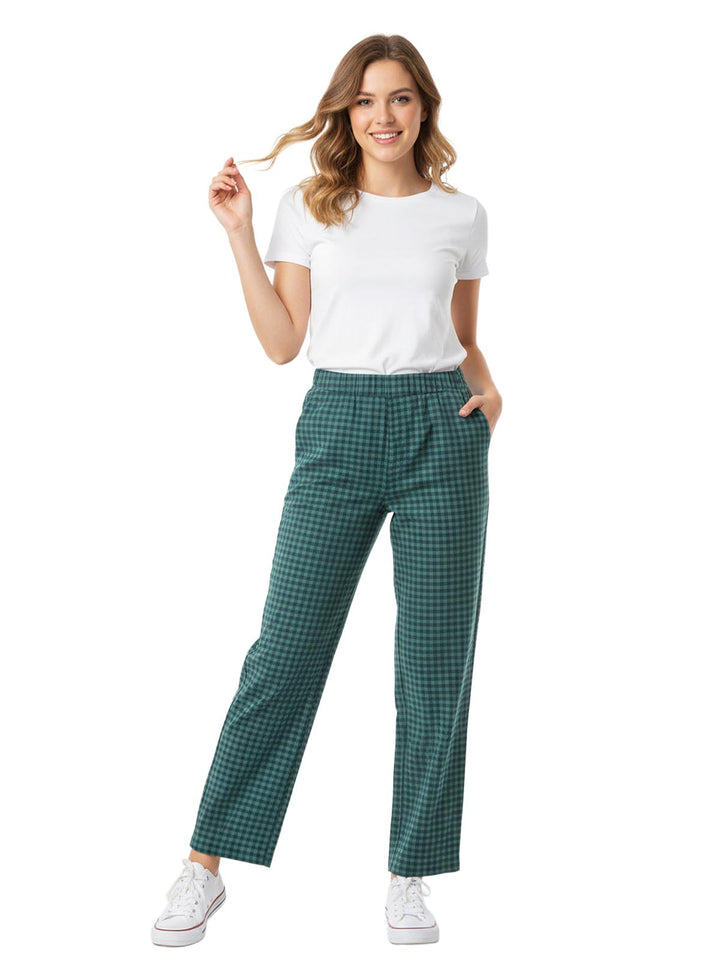 Women's Green Gingham High-Waisted Pants
