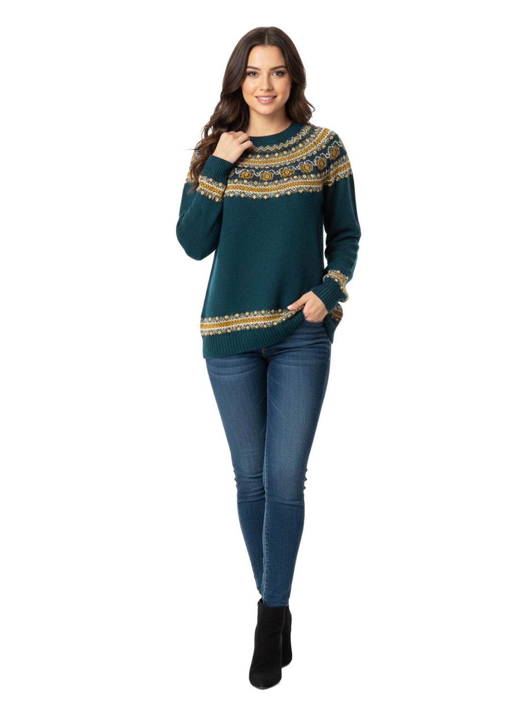Charter Club Women's Teal Fair Isle Cashmere Sweater