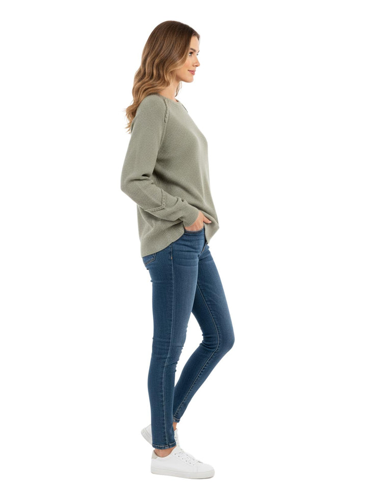 Free People Women's Green Cotton Blend Pullover Sweater