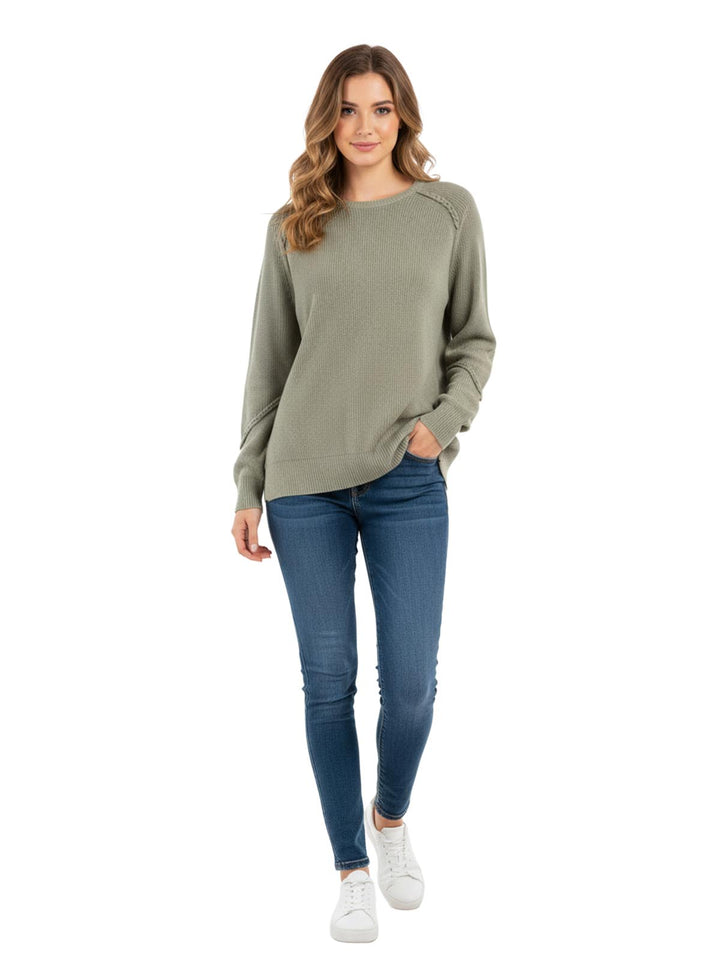 Free People Women's Green Cotton Blend Pullover Sweater