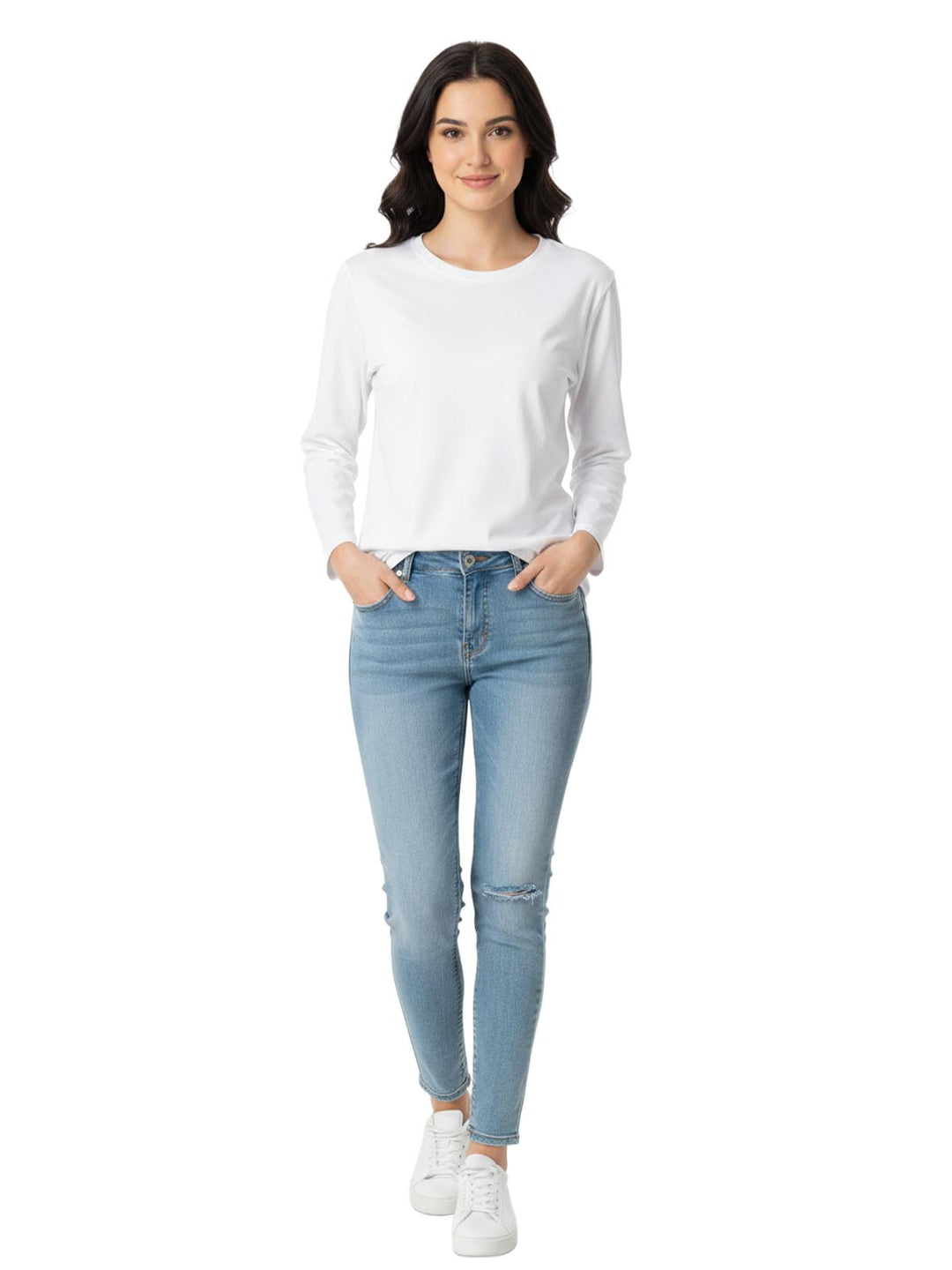 Fruit of the Loom White Cotton Long Sleeve Shirt
