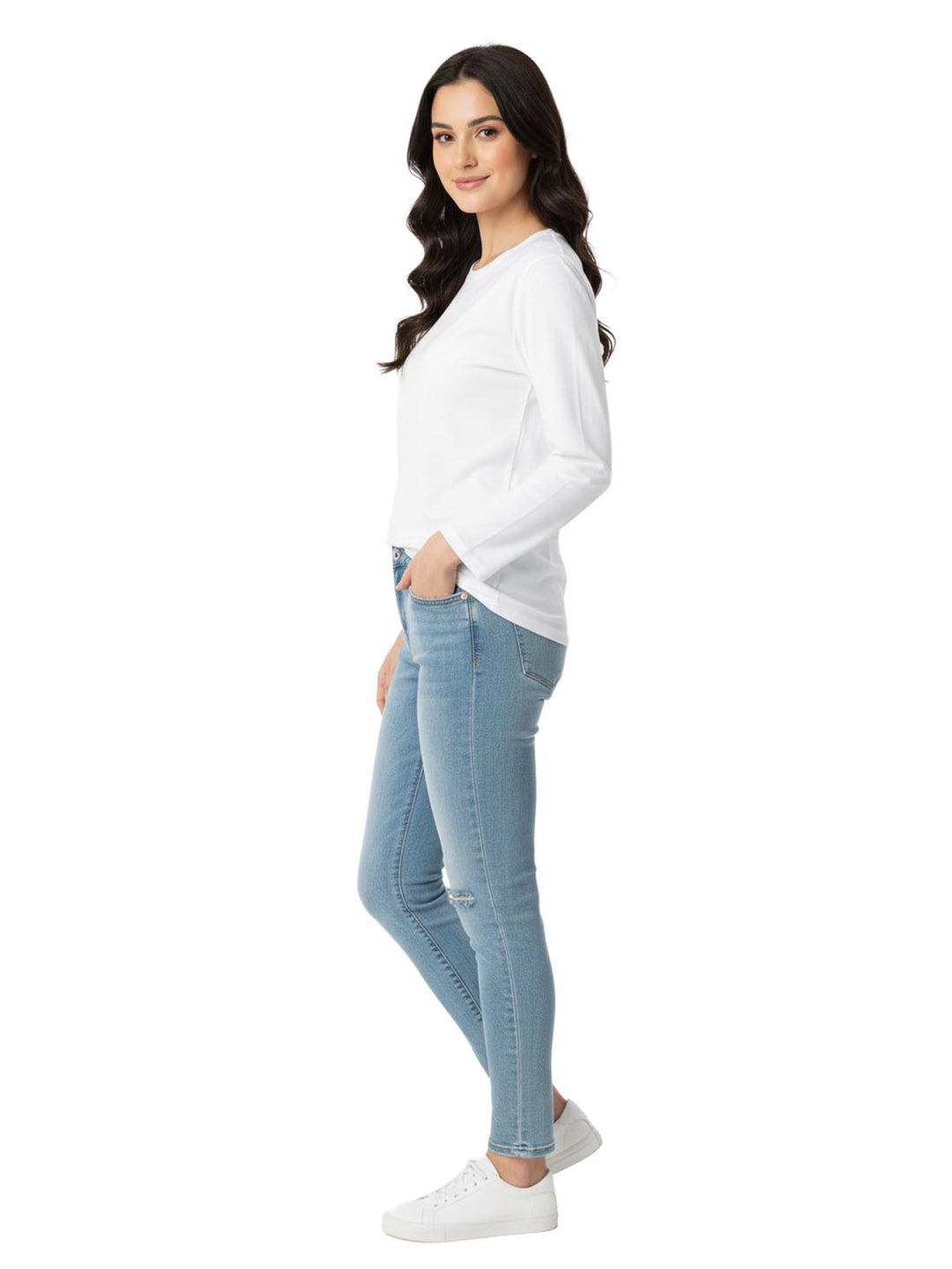 Fruit of the Loom White Cotton Long Sleeve Shirt