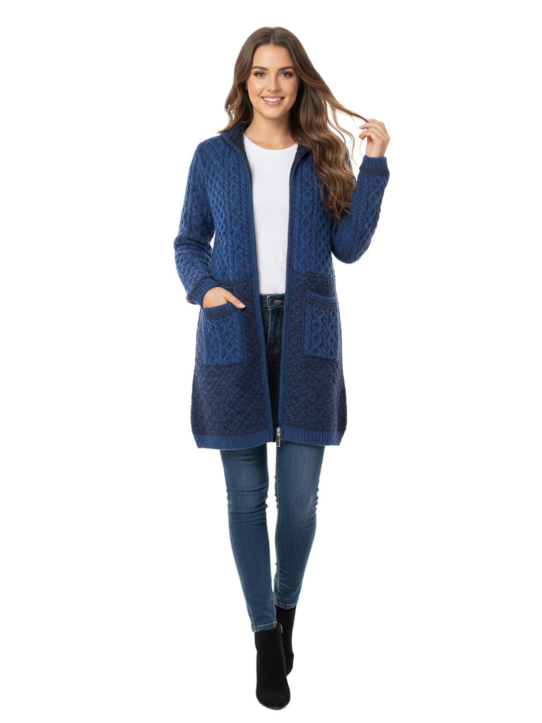 Carraig Donn Women's Blue Wool Cardigan Sweater