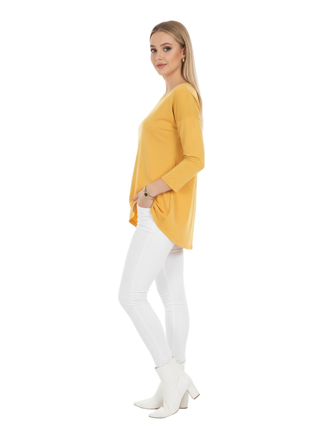 NIC+ZOE Women's Yellow 3/4 Sleeve Asymmetrical Hem Top