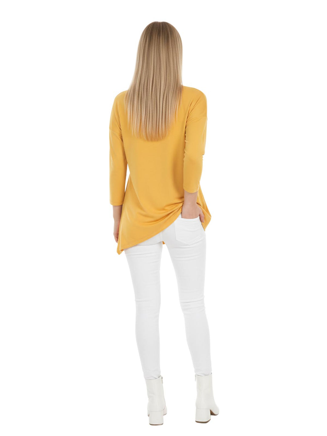 NIC+ZOE Women's Yellow 3/4 Sleeve Asymmetrical Hem Top