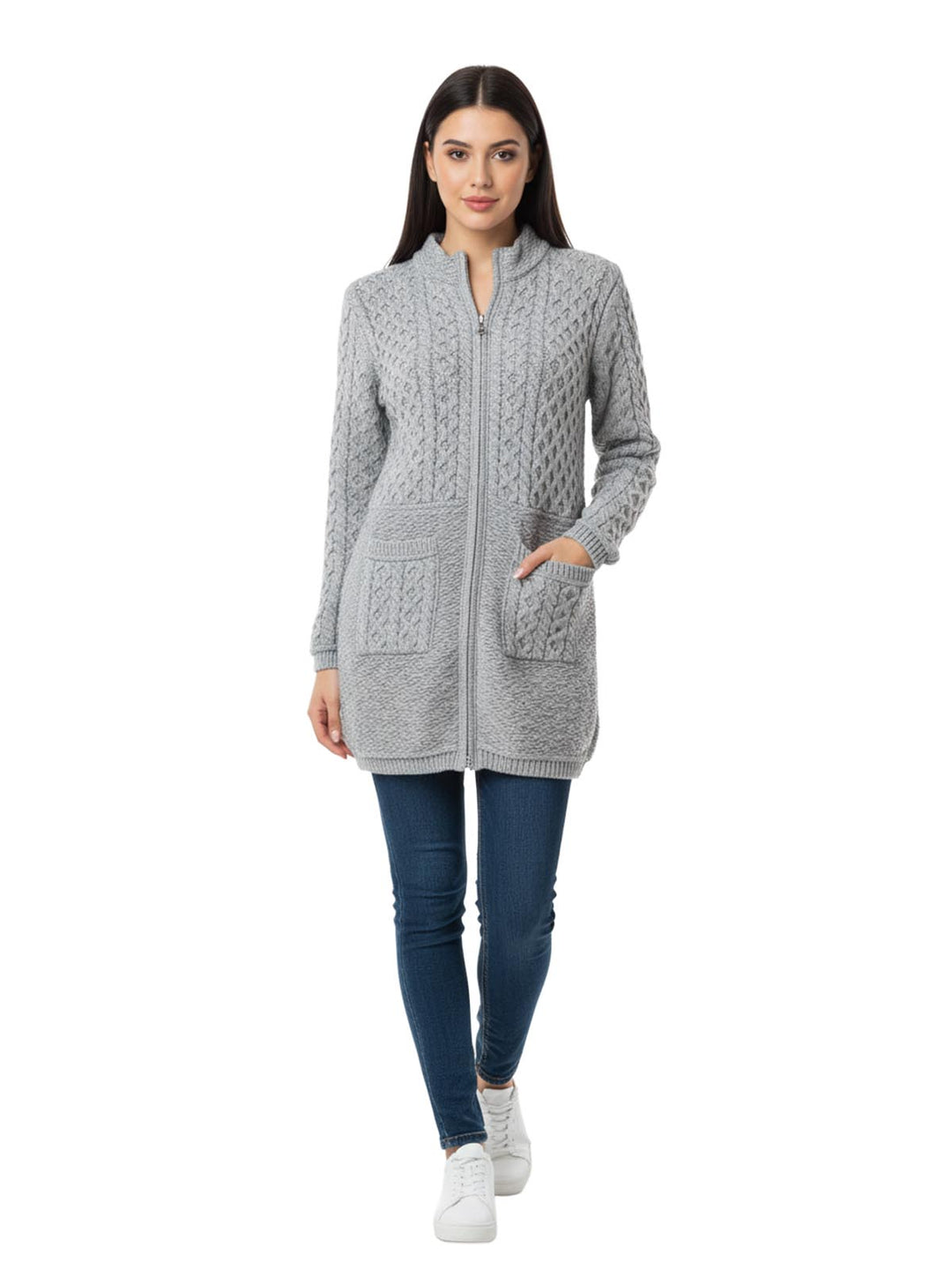 Christopher & Banks Women's Gray Knit Zip Up Sweater