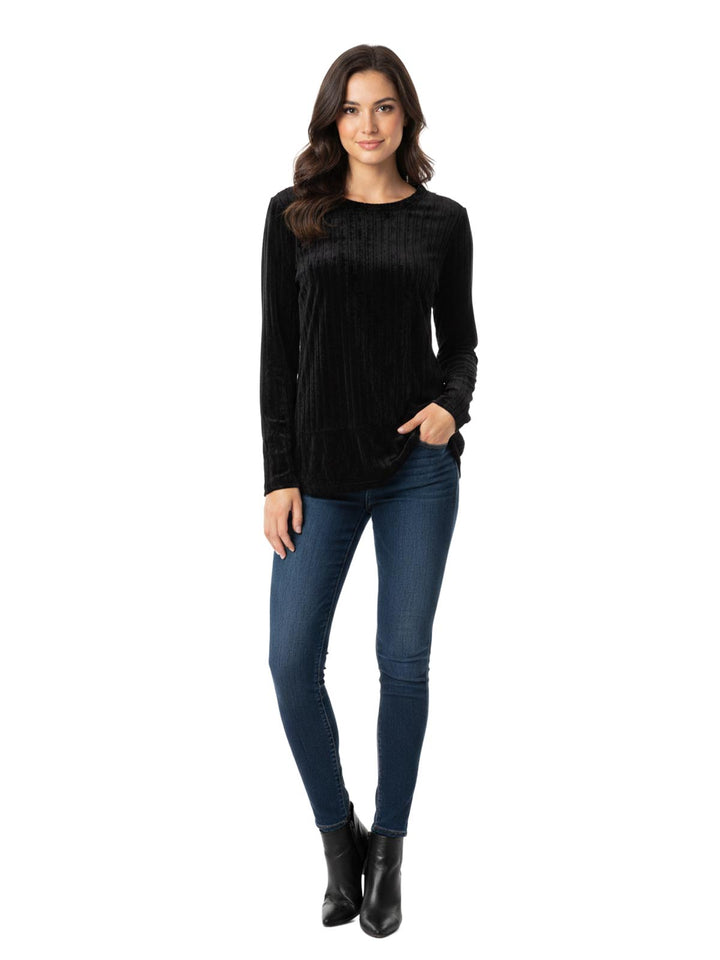 Free People Women's Black Velvet Long Sleeve Top