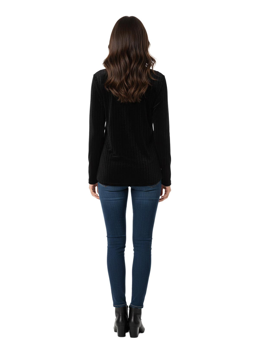 Free People Women's Black Velvet Long Sleeve Top
