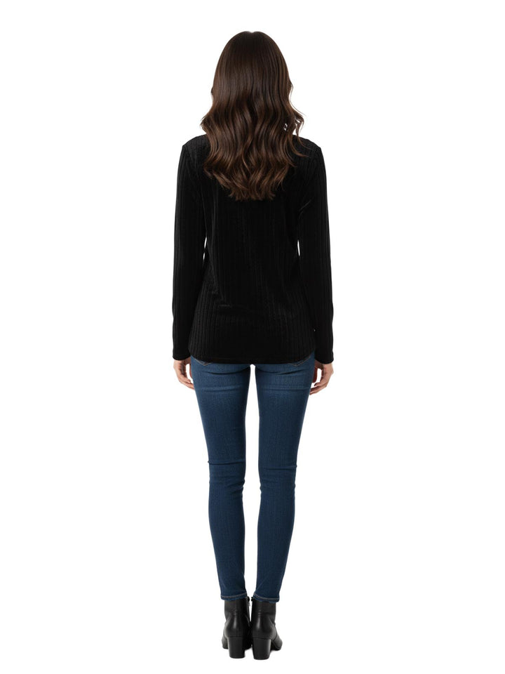 Free People Women's Black Velvet Long Sleeve Top