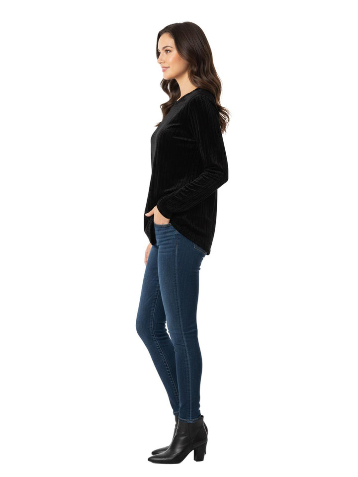 Free People Women's Black Velvet Long Sleeve Top