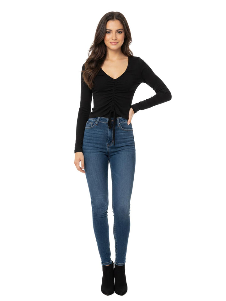 Abercrombie & Fitch Black Ruched Long Sleeve Top