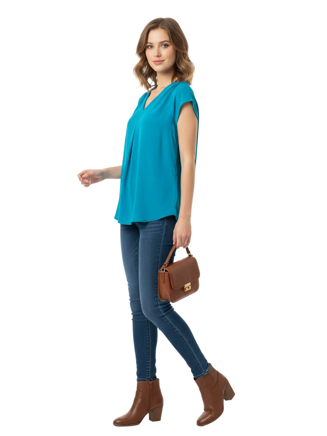 Investment Collections Women's Teal V-Neck Short Sleeve Blouse