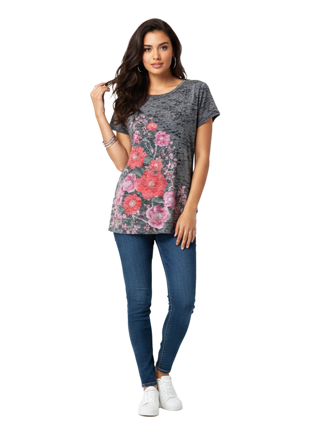 INC International Concepts Gray Velvet Floral Blouse
