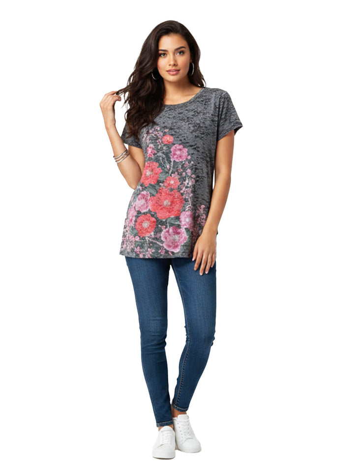INC International Concepts Gray Velvet Floral Blouse