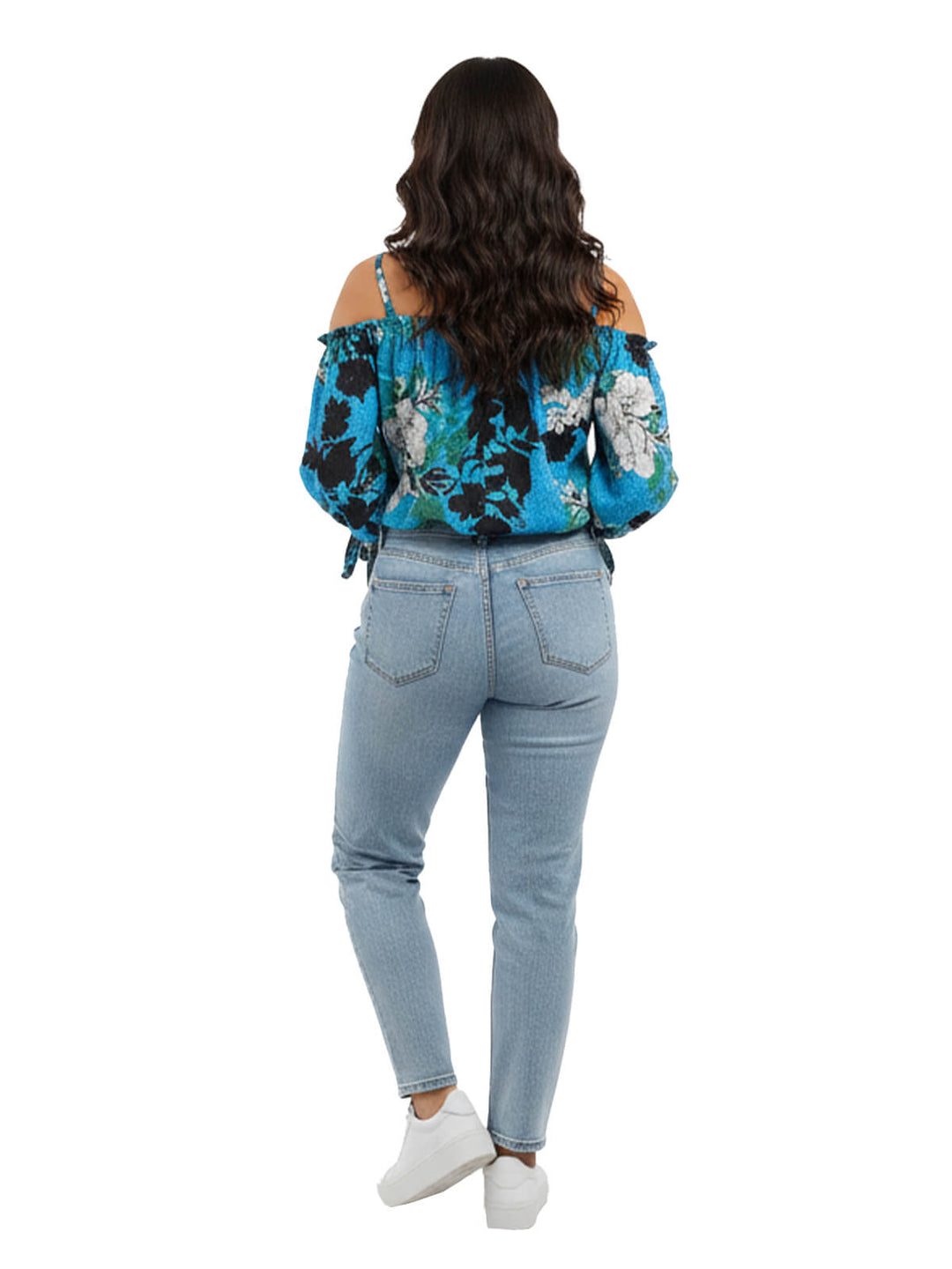 Who What Wear Women's Floral Print Tie Sleeve Tank Top Blue