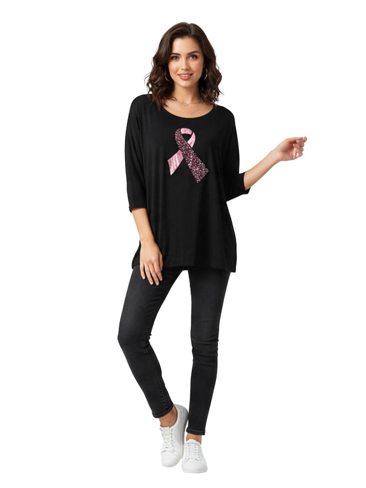 Concepts Black Ribbon Embellished 3/4 Sleeve Blouse