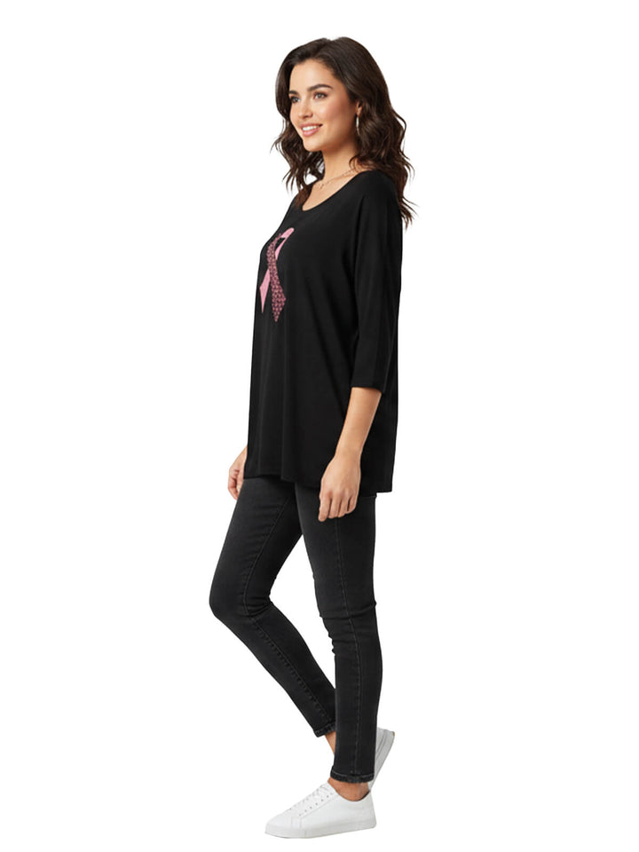 Concepts Black Ribbon Embellished 3/4 Sleeve Blouse