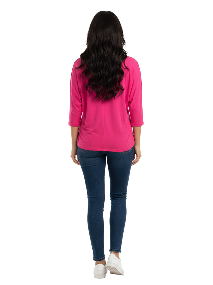 Style & Co. Women's Blouse 3/4 Sleeve Round Neck Pink