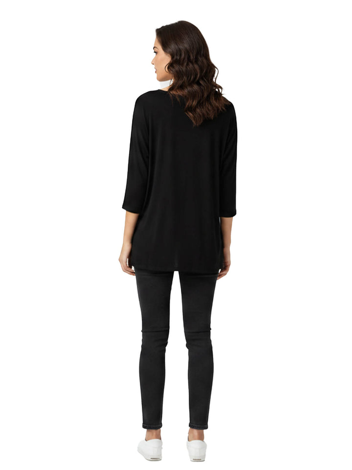 Concepts Black Ribbon Embellished 3/4 Sleeve Blouse