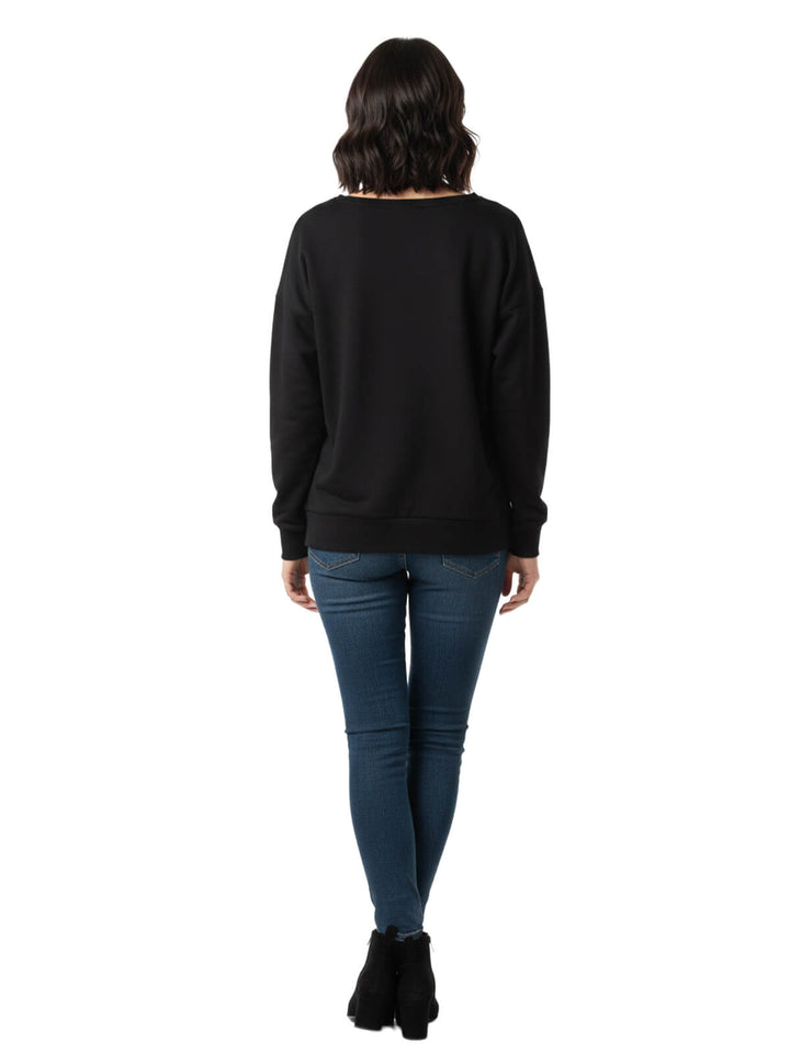Universal Thread Women's Black Floral Embroidered Sweatshirt