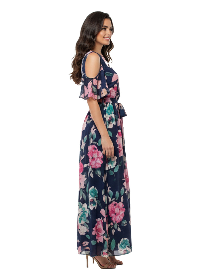Lauren Ralph Lauren Floral Navy Cold Shoulder Maxi Dress