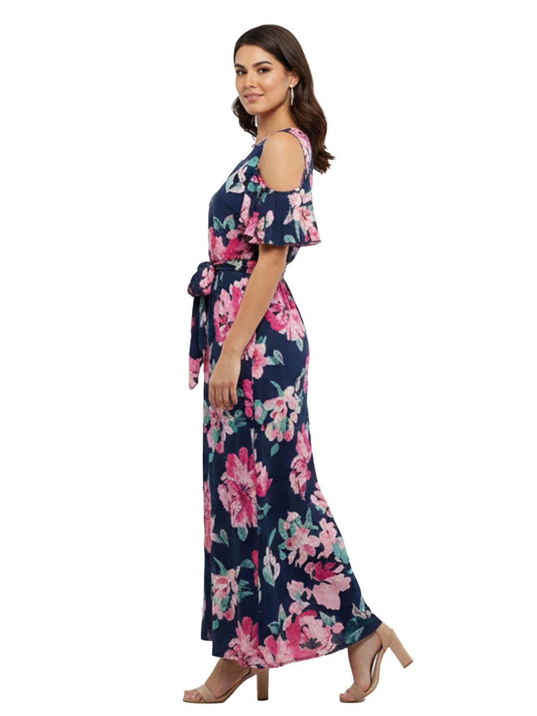 Kasper Floral Print Cold Shoulder Maxi Dress