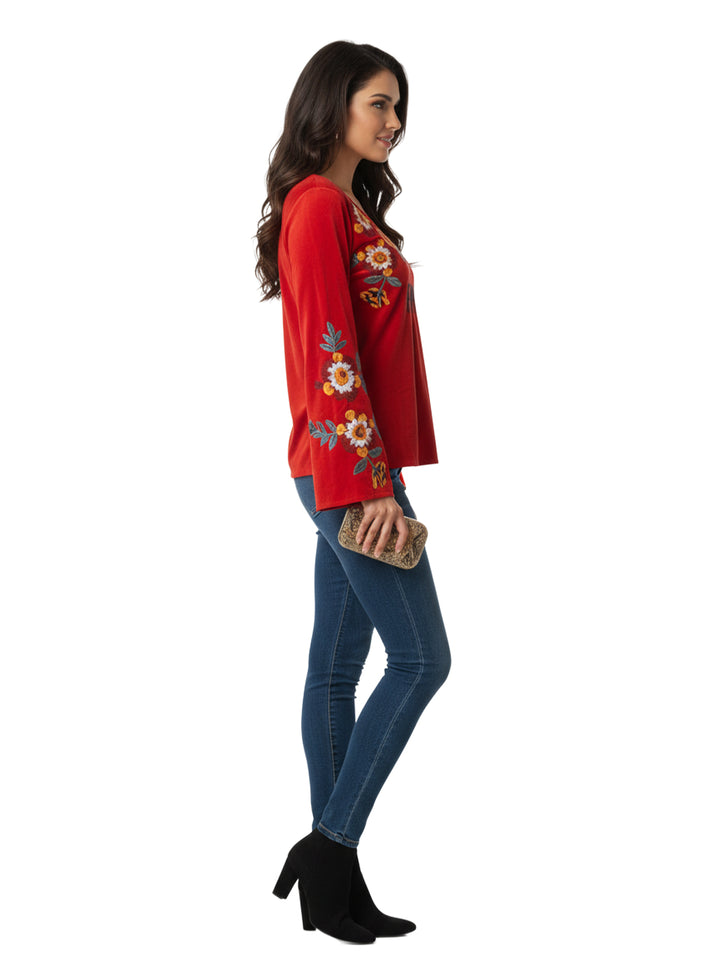 INC International Concepts Women's Floral Embroidered V-Neck Blouse