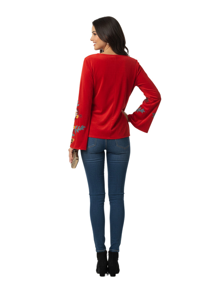 INC International Concepts Women's Floral Embroidered V-Neck Blouse