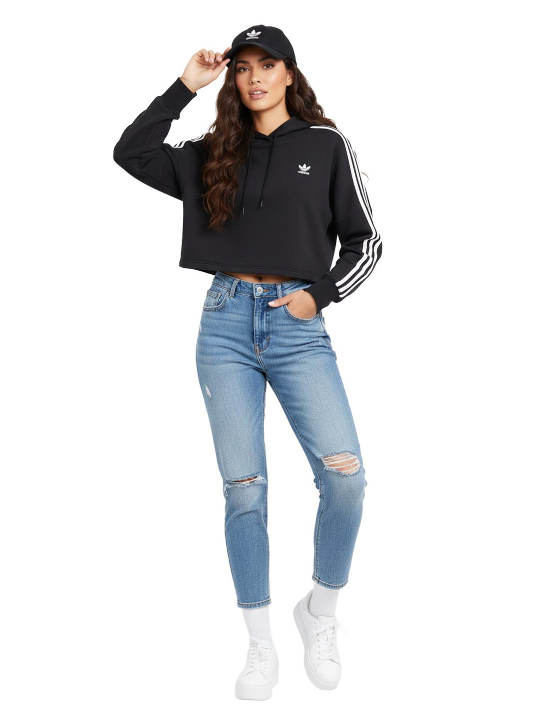 Adidas Cropped Hooded Sweatshirt Womens Style : Ed7554