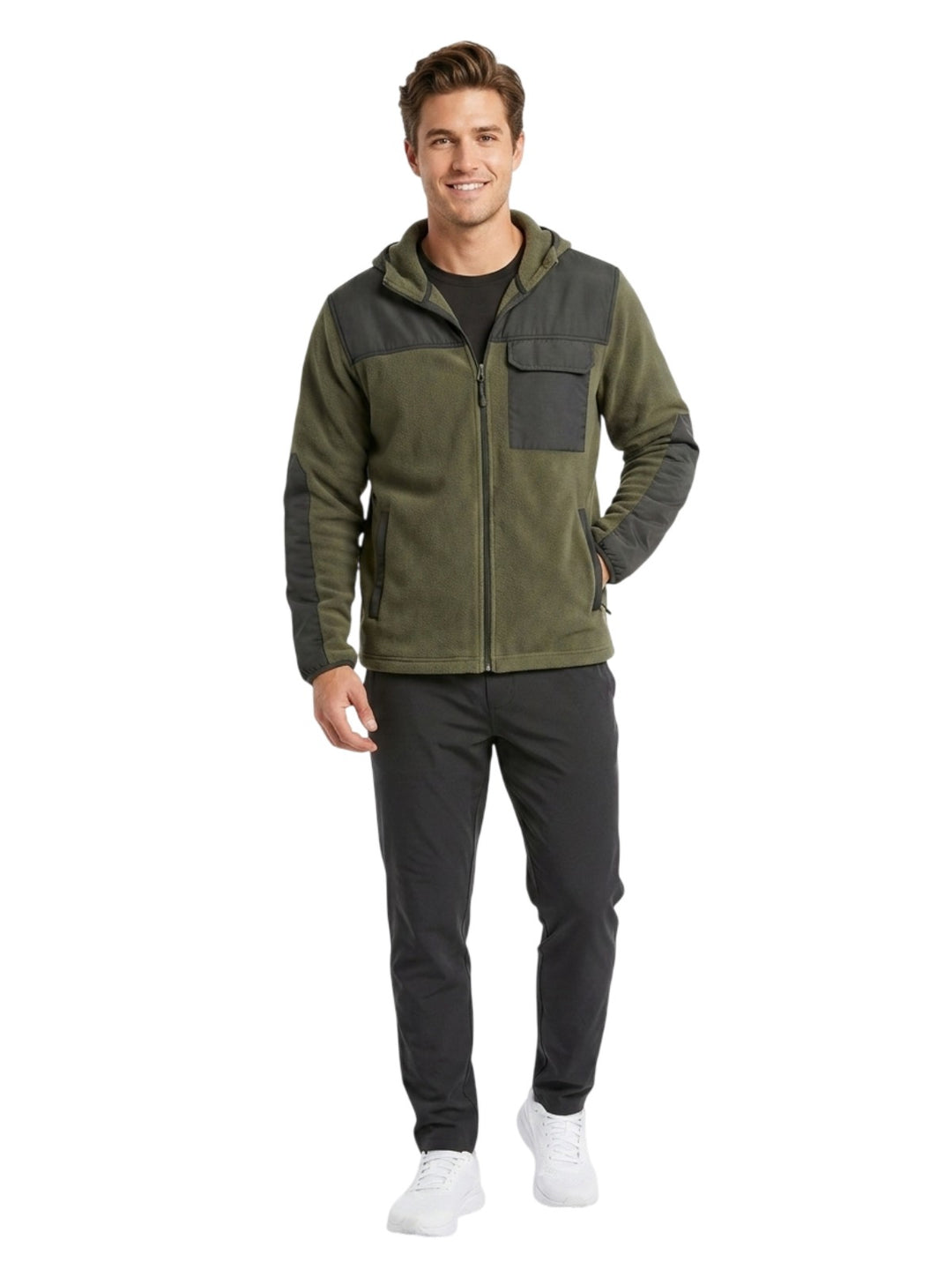 Olive Green Fleece Zip-Up Activewear Jacket