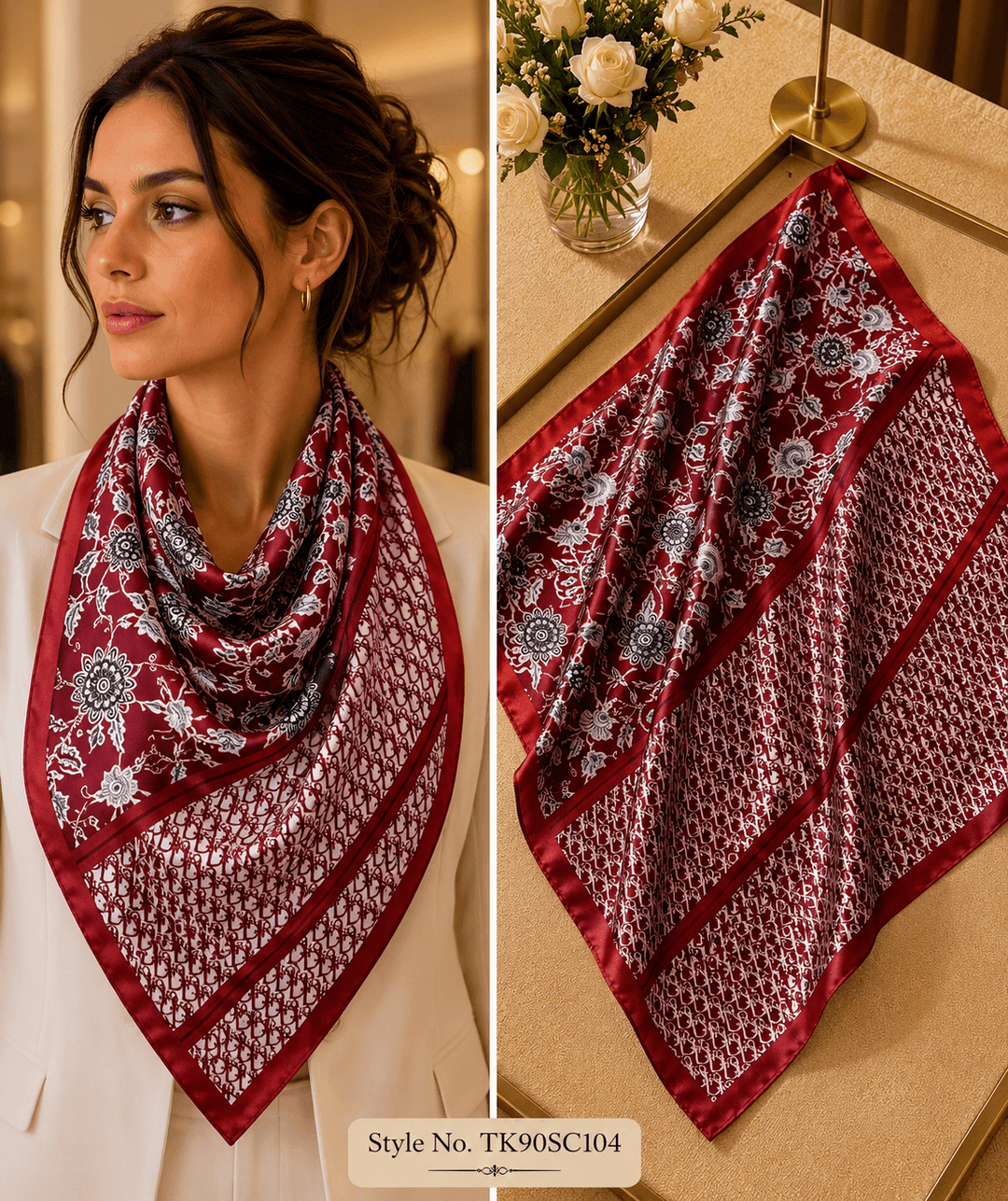 Burgundy Heritage Floral Printed Scarf